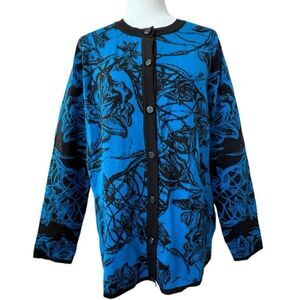 Dennis Basso Cardigan Blue Brown Floral Button Down Size M NWT